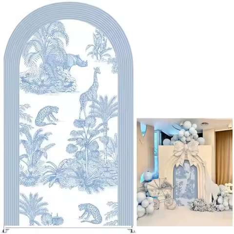 Mehofond Custom 2-Sided Safari Jungle Blue Toile Boys Birthday Party Baby Shower Covers Chiara Arch Background Decor Backdrop