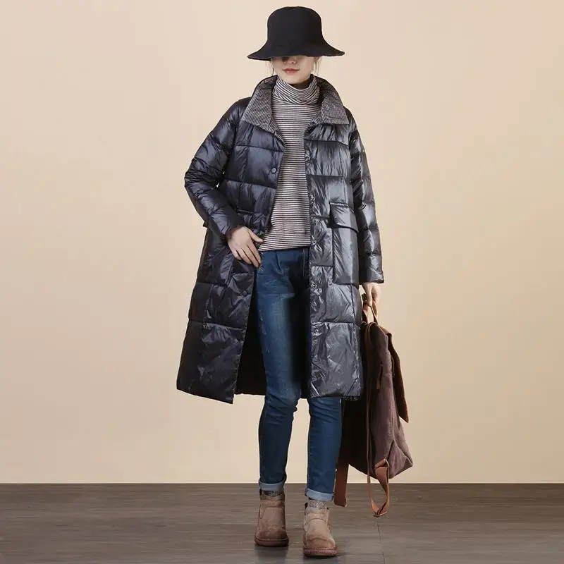 

Autumn and Winter European Women's Down Jacket Windproof Standing Collar Double-sided Wear