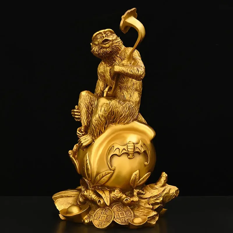 Imagem -02 - Fengshui Chinês Cobre Ruyi Ouro Animal Macaco Ornamentos Bênção do Zodíaco Vida Casa Sala de Estar Atrair Riqueza Decoração