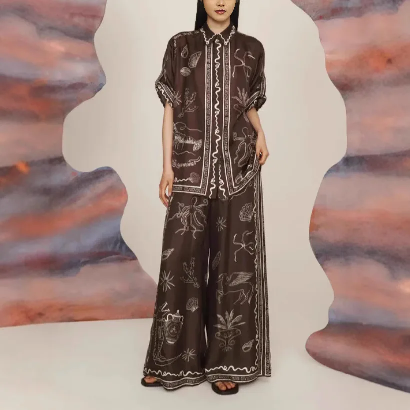 Fotografia 7: Conjunto casual solto de camisa de manga curta estampada em algodão e linho, moda transfronteiriça 2026, para férias
