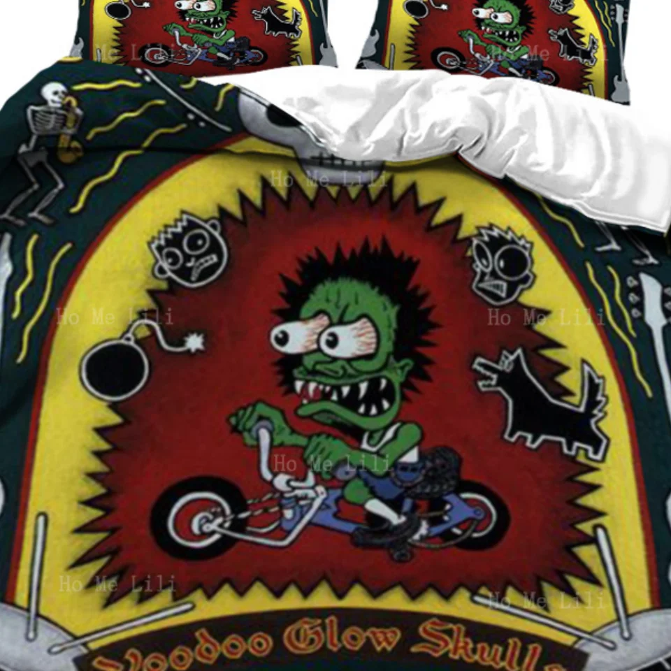 The Green Monsters Ride A Bicycle Hispanic Ska Punk Band Duvet By Ho Me Lili Bedding Set