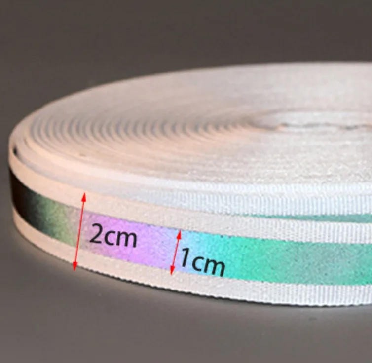 5 yards Rainbow Reflective Webbing DIY Fabric Strips for Garment Handmade Sewing Crafts 2cm Width Ribbon