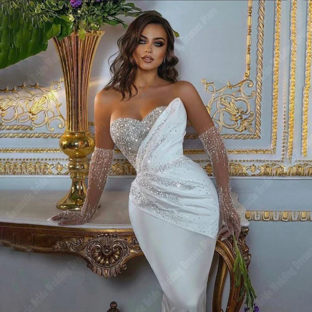 Customzied Bohemia Sexy Women Wedding Dresses Shine Bead String Mermaid Bridal Gowns Mopping Length No Gloves Vestido De Novia