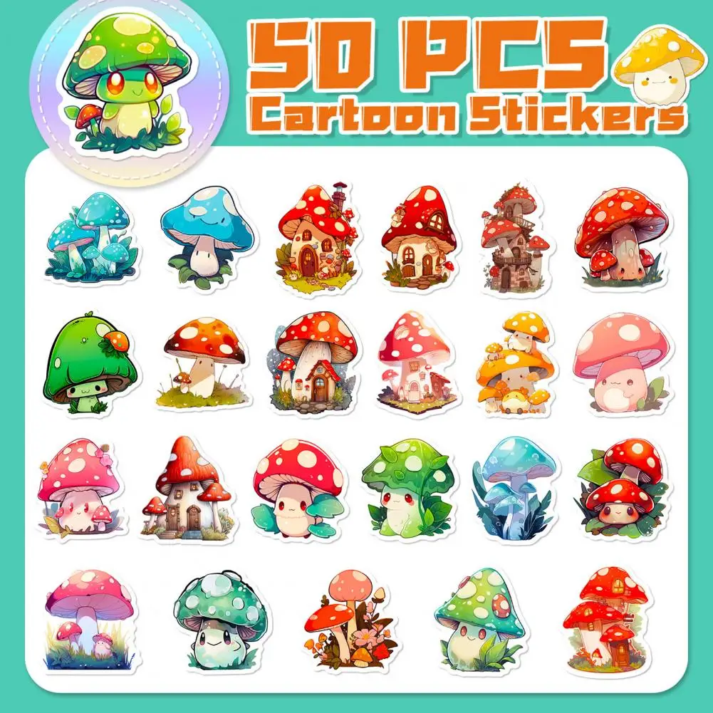 Luggage Sticker 50pcs Cartoon Mushroom Pattern Stickers for Water Bottles Laptops Notebooks Cute Decorative Gifts for Teen Girls