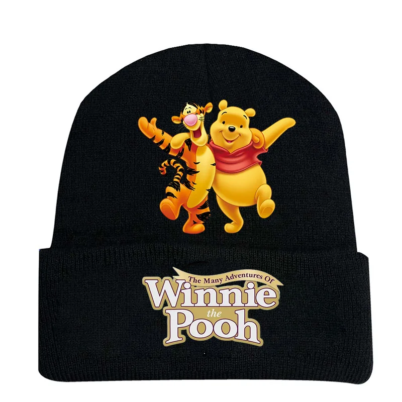 New Disney Pooh Bear Knitted Hat Kawaii Children Autumn Winter Warm Knitted Hat Anime Figures Winnie Printed Kids Outdoor Hat