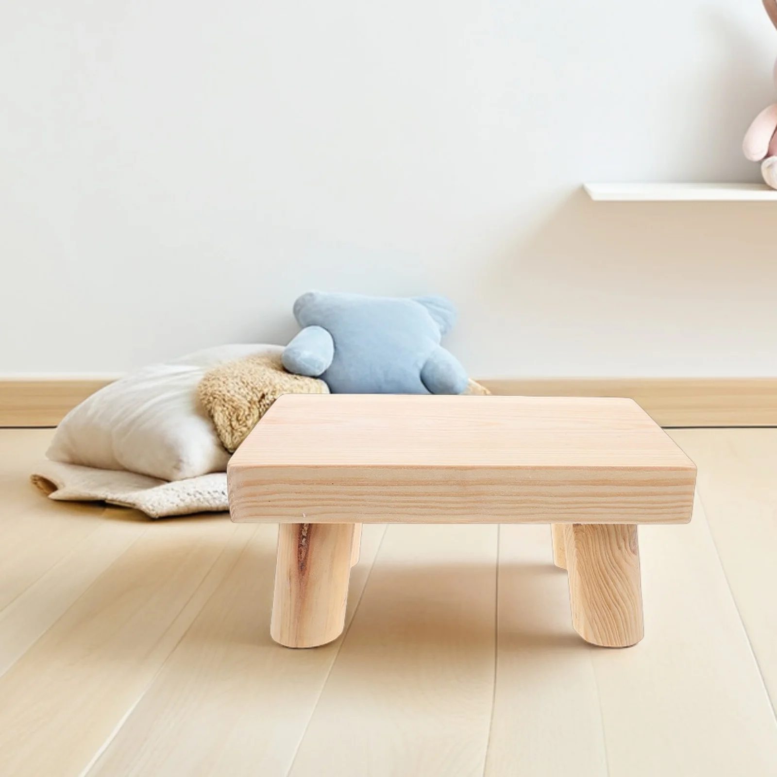 Wooden Step Stool Portable Natural Solid Wood Stool Anti-Slip Surface for Bathroom Kitchen Bedroom Footrest