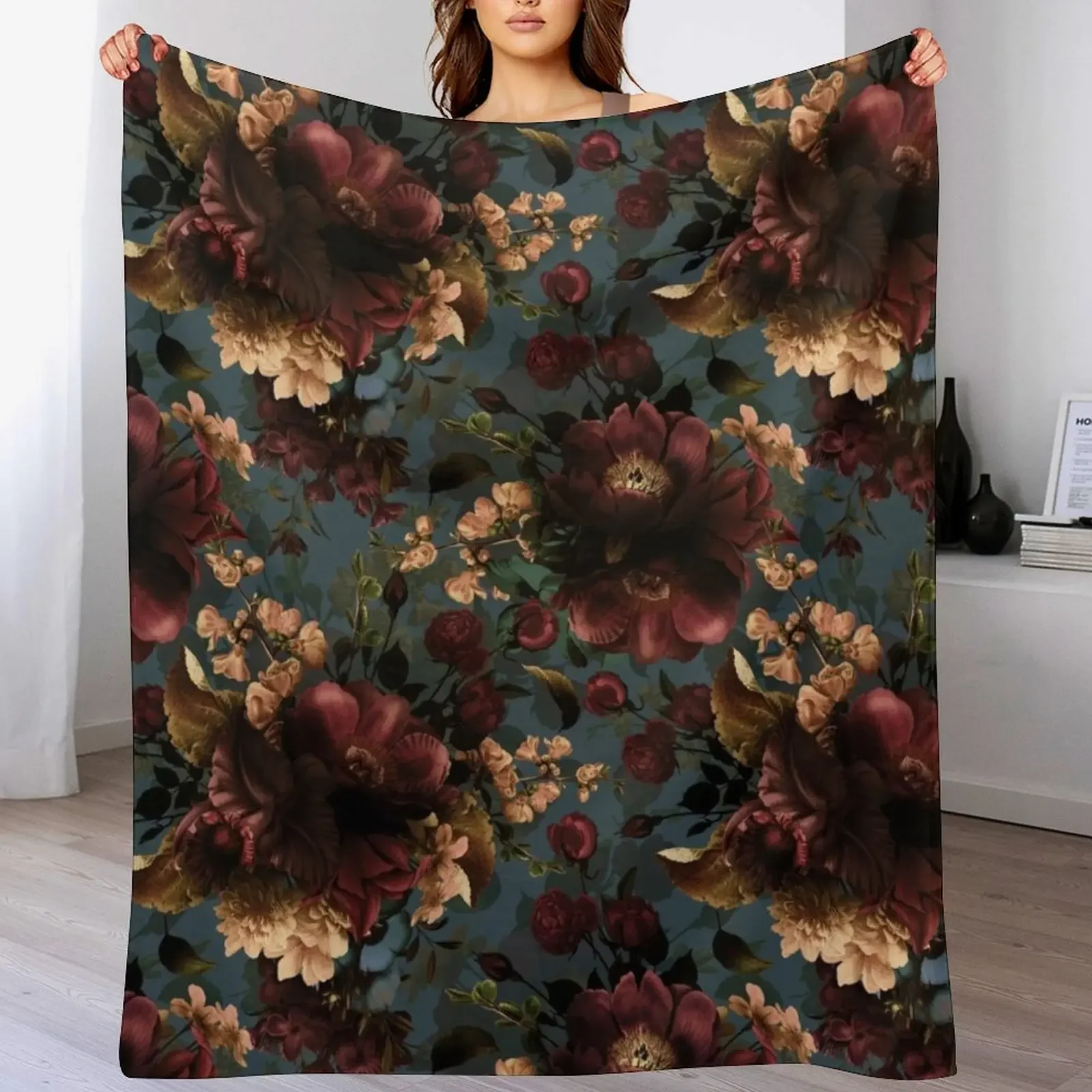 

Moody florals - Mystic Night 10 Throw Blanket Softest Luxury Designer Large Sofa Quilt Blankets