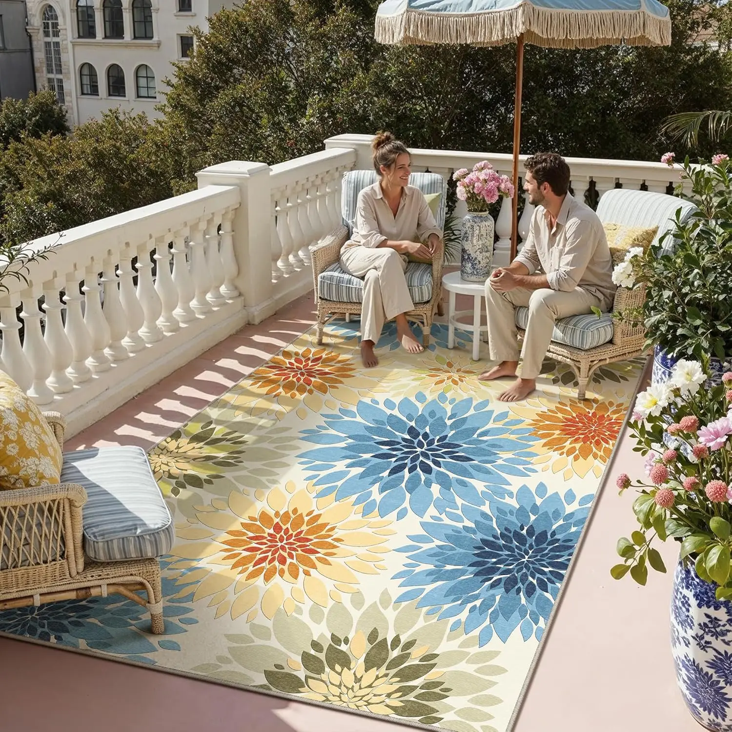 

5x8 Indoor Outdoor Area Rug Washable Patio Rug Colorful Non Slip Non Shedding Waterproof Carpet for Living Room Bedroom Backy