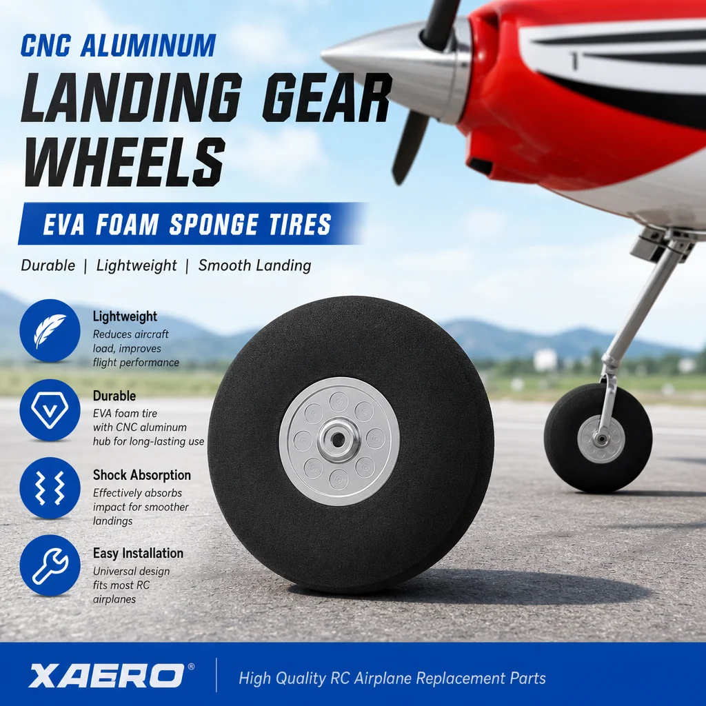 

XAERO 1PC CNC Aluminum Landing Gear Wheels with EVA Foam Sponge Tires | RC Airplane Replacement Parts | Durable Hub Accessory