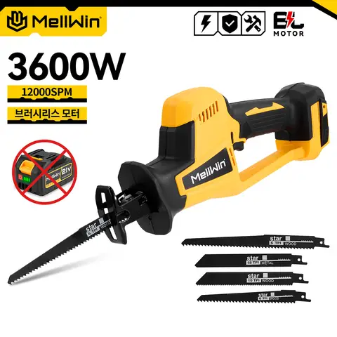 MELLWIN 3600W 브러시리스 전기 왕복톱 4개의 블레이드 다기능 톱 금속 파이프 절단 도구 마키타 배터리용