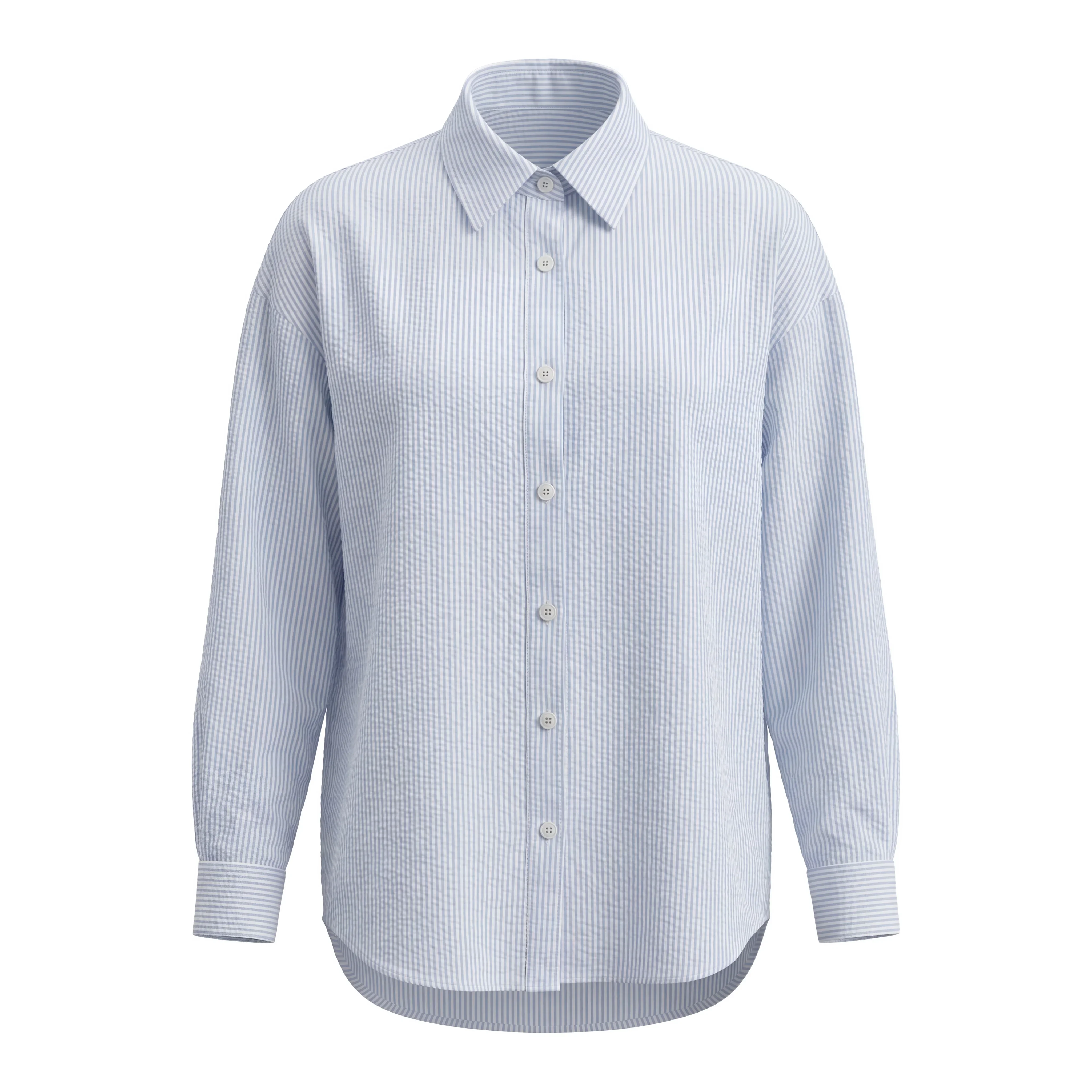 Rosa Fera Damen Gestreiftes Hemd mit Knöpfen, Langarm, Locker Geschnitten, Lässige Büro-Bluse – Detail 10