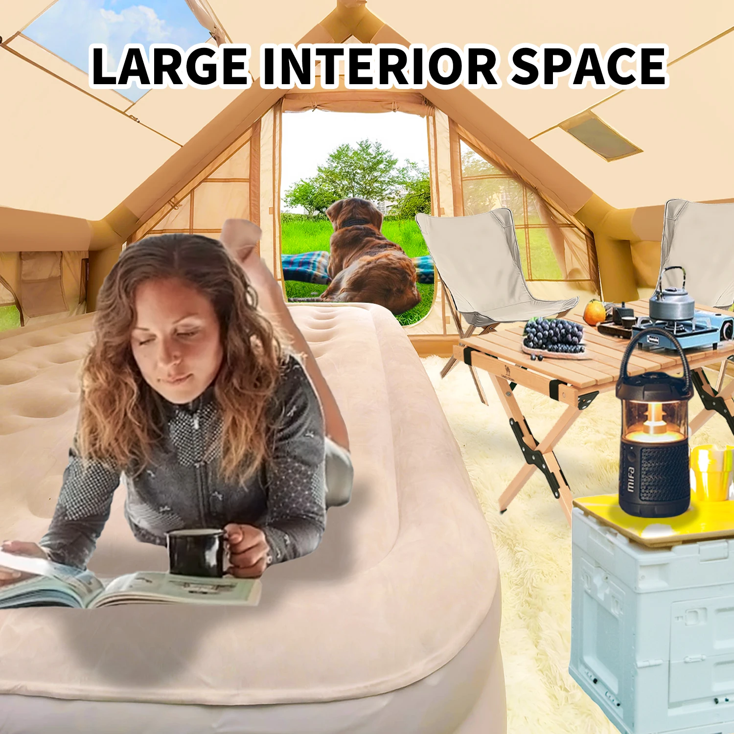 خيمة قابلة للنفخ للتخييم مع مضخة يدوية، خيمة تخزين خيمة هوائية للفصول الأربعة، سهلة الإعداد مقاومة للماء في الهواء الطلق أكسفورد