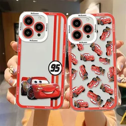 Disney Cars Lightning McQueen Phone Case For iPhone 15 14 13 12 Mini 11 Pro Max X XR XS 7 8 SE Plus Silicone Transparent Cover