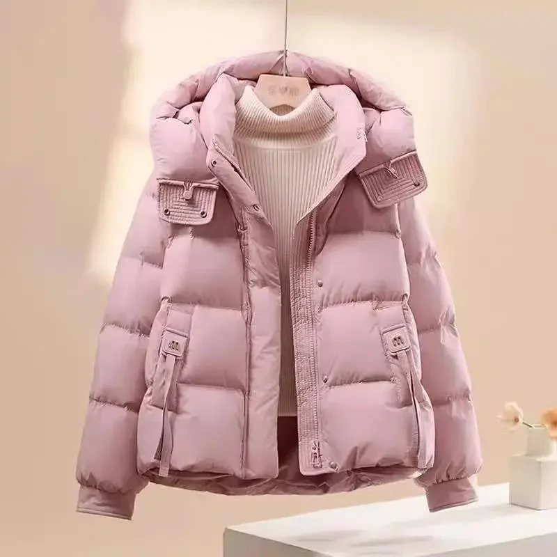 

New Winter Korean Down Cotton Coat Jacket Women Long Sleeve Fashion Casual Loose Thick Warm Parkas Lady Outerwear Short Outwear