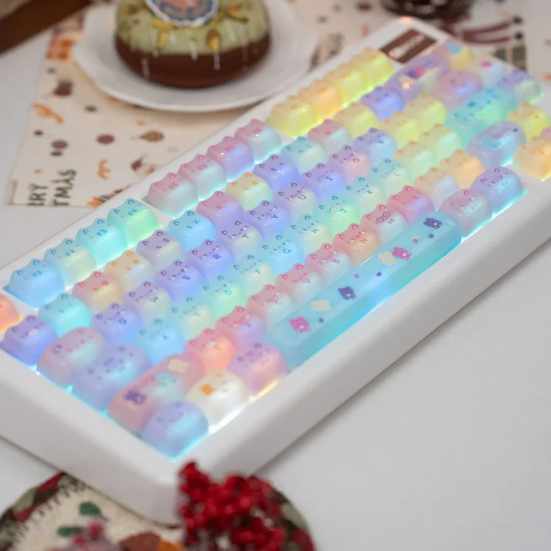 مجموعة أغطية مفاتيح شفافة للكمبيوتر الشخصي من KiiBOOM Meow Pudding 134 مفتاح ملف تعريف MAO للوحة المفاتيح الميكانيكية بالحجم الكامل/65%/75%/TKL/96%