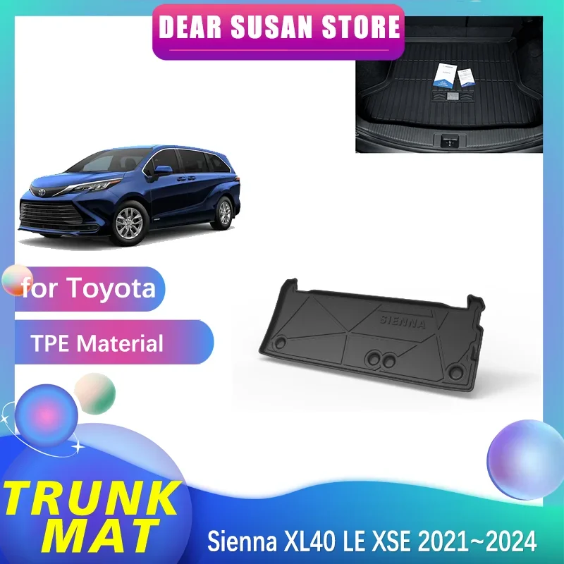 Car Rear Trunk Mat for Toyota Sienna XL40 LE XSE 2021~2024 Special TPE Waterproof Pad Trunk Tray Liner Cargo Cover Accessories