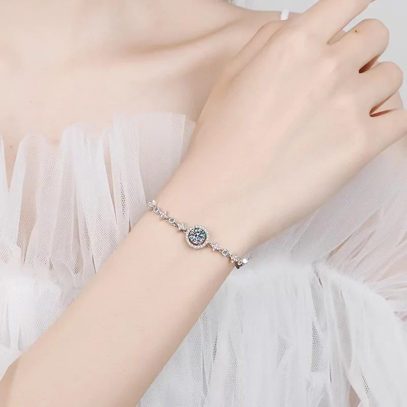 JH 925 فضة مويسانيتي سوار للنساء قابل للتعديل السماء المرصعة بالنجوم سوار قطع مستديرة 1CT غرامة مجوهرات مختبر الأحجار الكريمة #2