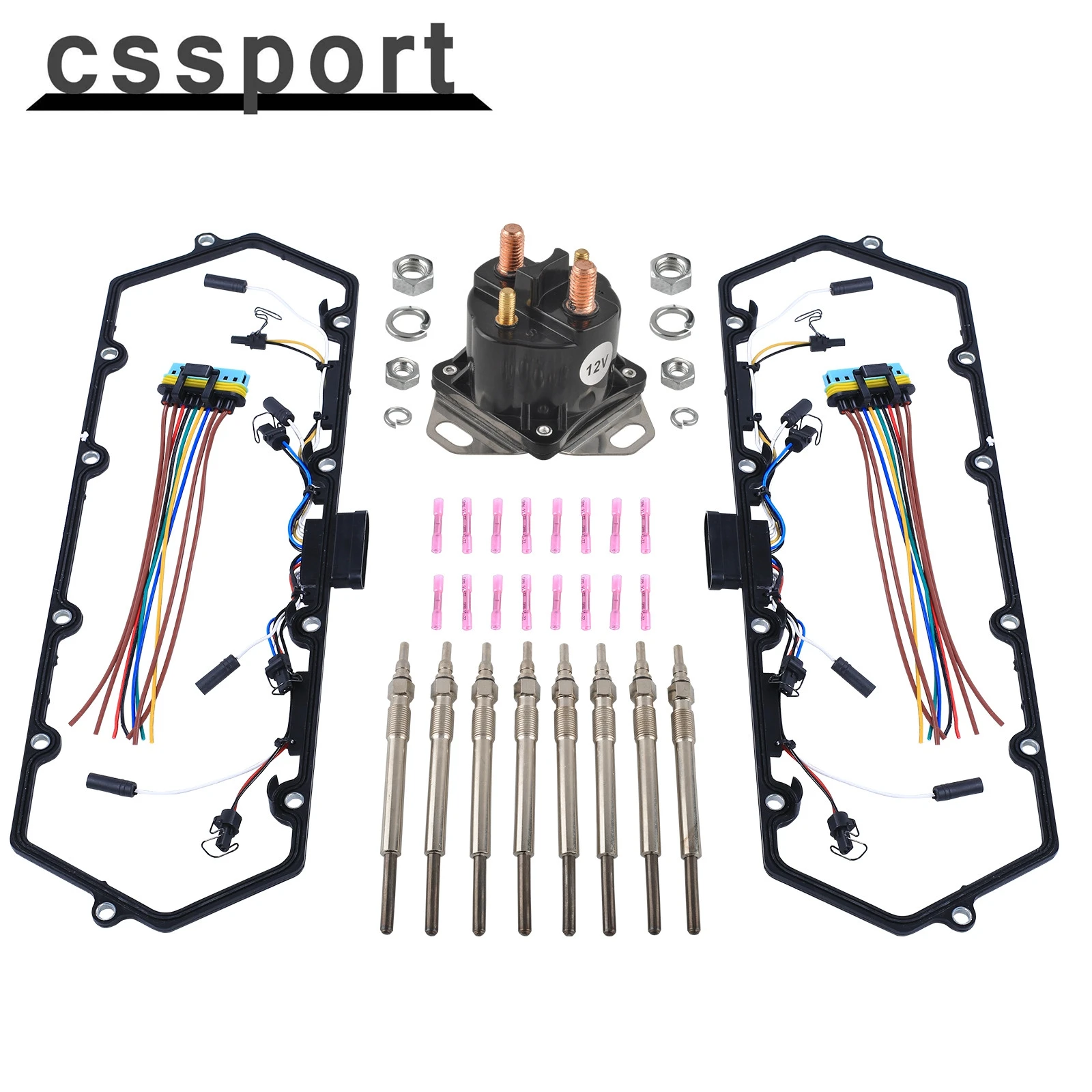 For 7.3L 98-03 Ford Powerstroke Diesel Glow Plugs Gasket & 8 Glow Plugs+Relay