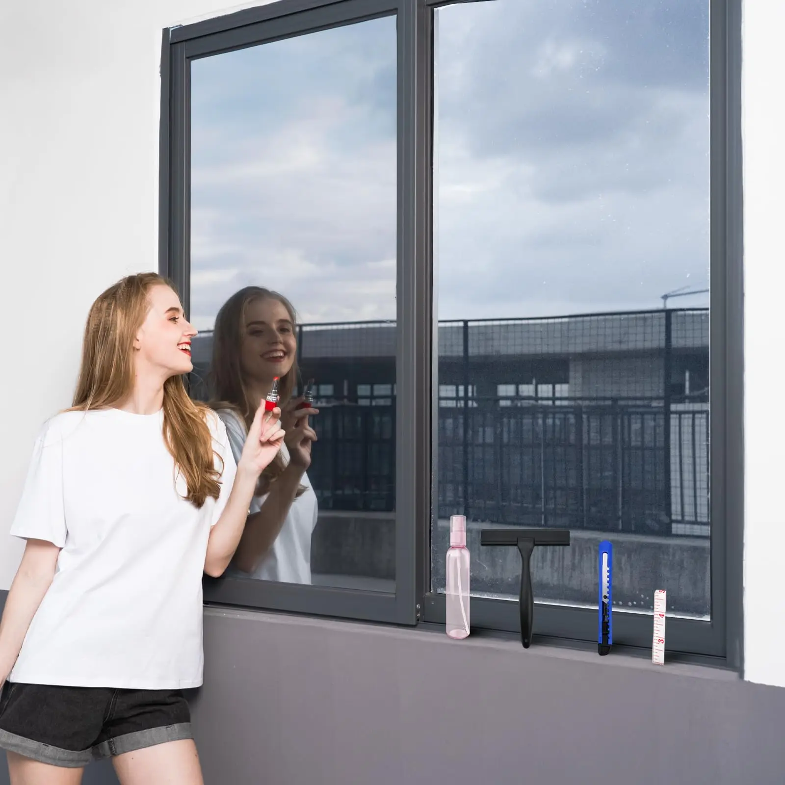 Static Cling Privacy Window Film One Way Daytime Mirror Reflective Anti UV Heat Control Window Tint for Home Office Black Silver