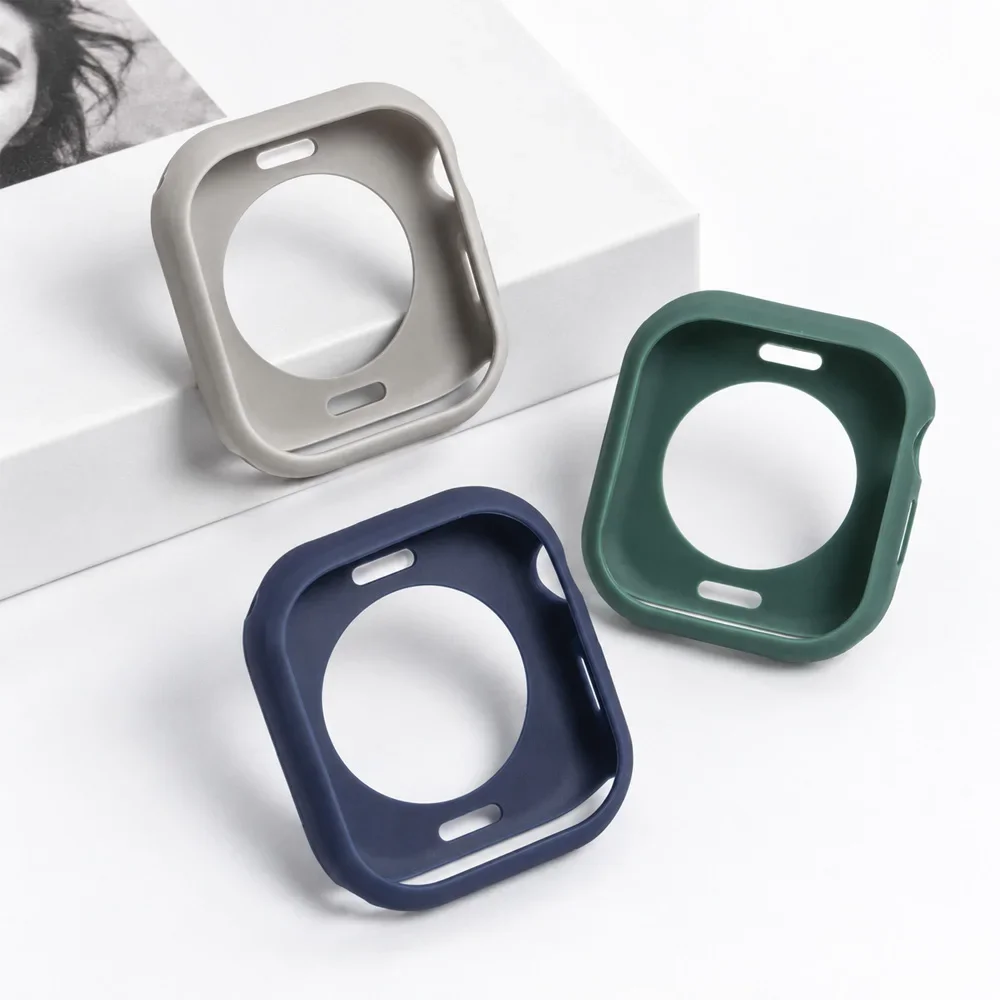 Soft Silicone Case for Apple Watch Band 46 45 44 42mm 41 40mm Accessories Protectector for iWatch Series 12 11 10 9 8 7 6 Cover