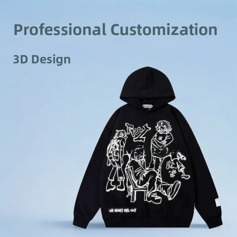 سترة بغطاء للرأس رقمية ثلاثية الأبعاد من Aelfric Eden مطبوعة كلاسيكية وأكمام طويلة كبيرة الحجم ملابس الشارع من ألياف البوليستر برقبة دائرية #1