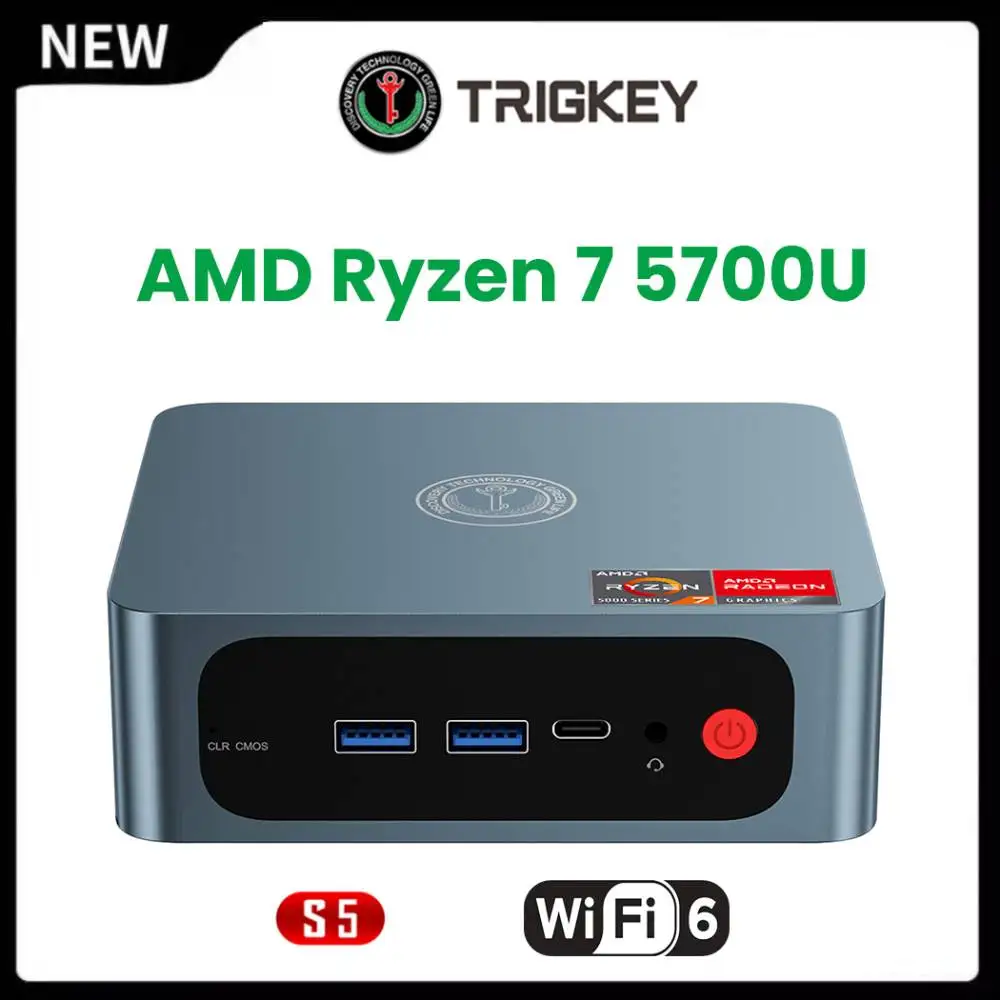 

TRIGKEY S5 Mini PC AMD Ryzen 7 5700U DDR4 32GB SSD 500GB Desktop Gaming Computer WiFi6 DP HD Type-C Three-Screen Display 1000M