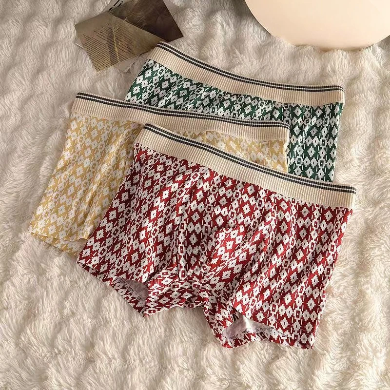 

Men Underwear Printed Flat Corner Boxer Shorts Loose Breathable Homewear Trunks Fashion Breathable Underpants Homewear Briefs