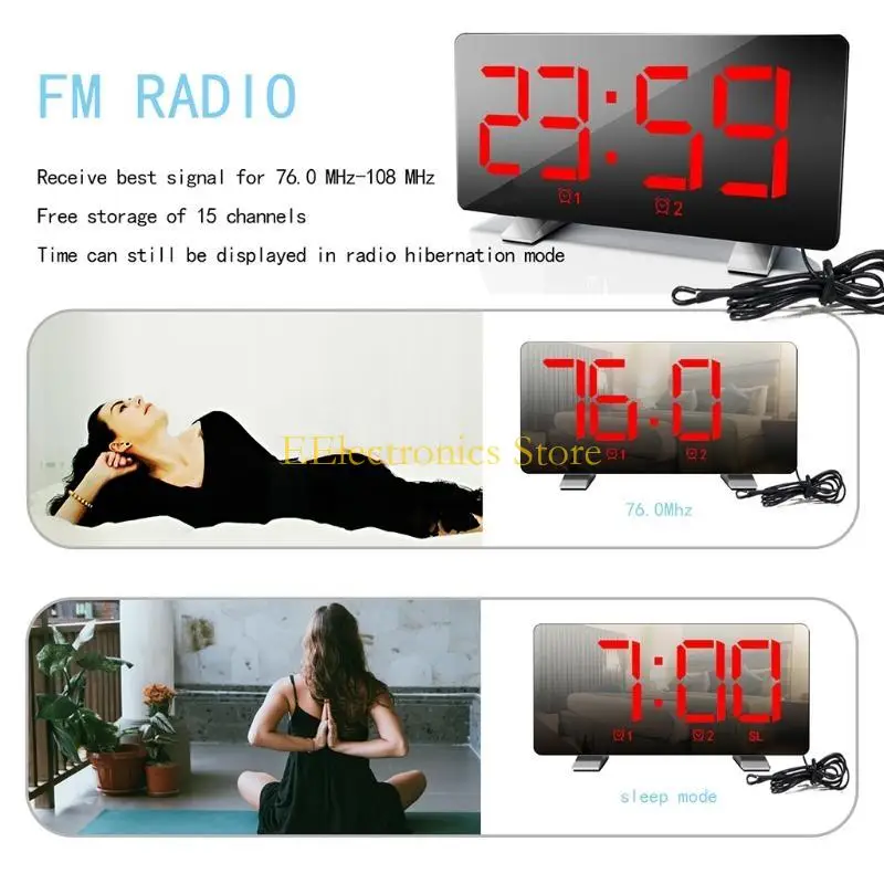 

B03C Digital Alarm Clock Large Projection for Bedrooms LED Display Snooze Electronic Clock USB Rechargeable Digital Projector