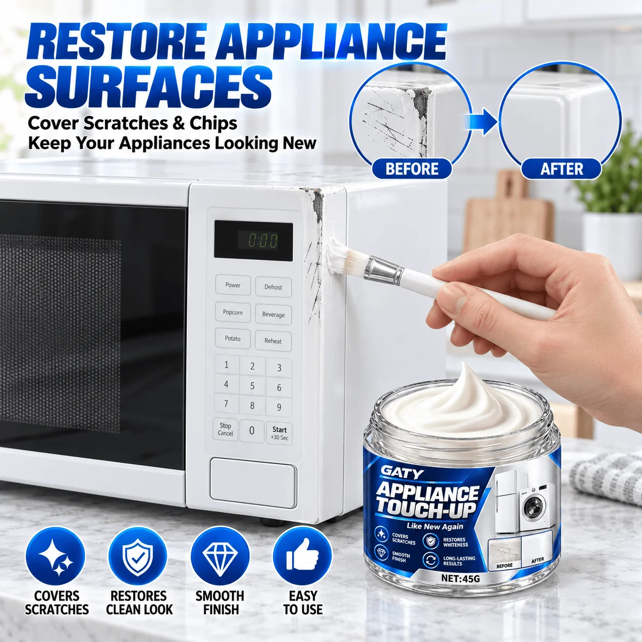 White Appliance Repair Paste, Surface Filler, Fixes Scratches Chips Scuffs on Fridge Washer Dryer Dishwasher Freezer AC Exterior