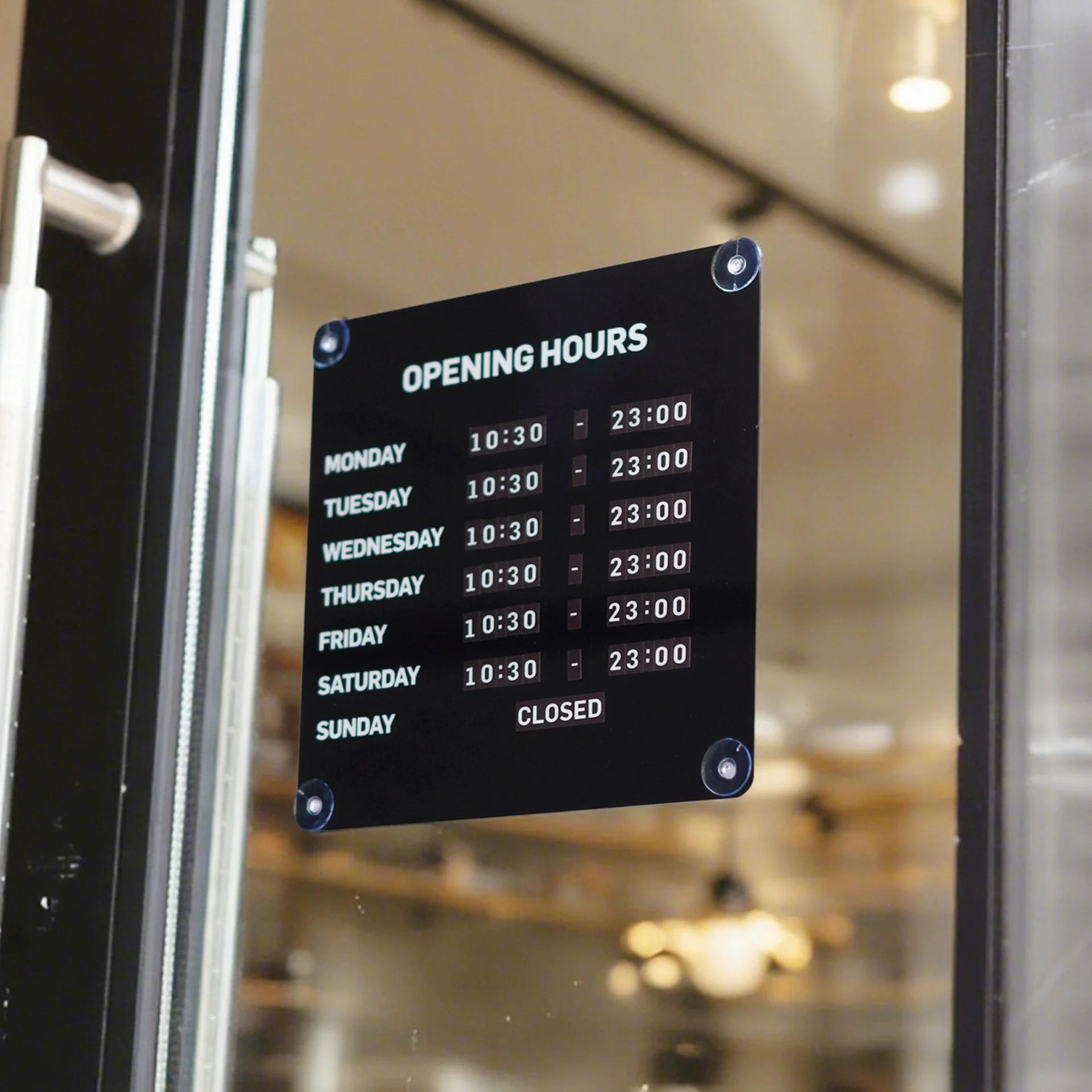

Replaceable & Modifiable Creative Suction Cup Store Business Hours Sign, Magnetic & Minimalist
