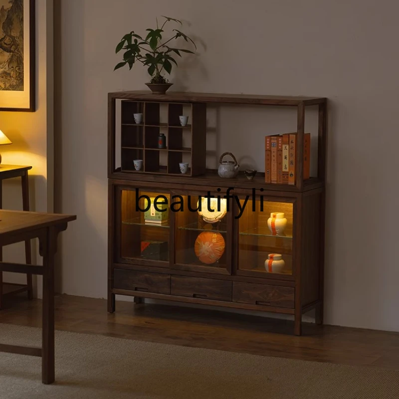 

Aesthetic New Chinese Tea Cabinet Black Walnut Storage Cabinet Storage Display Cabinet