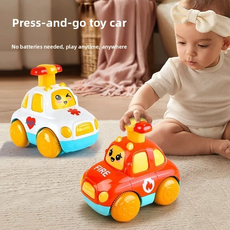 Push-Along speelgoedauto voor kinderen voor jongens en meisjes Inertie-aangedreven opwindbare auto Educatief speelgoed voor baby's van 6 maanden tot 3 jaar
