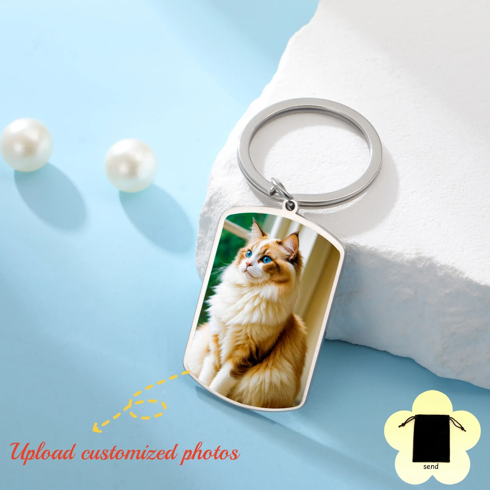 Personalisierter Foto-Anhänger Rund oder Quadratisch aus Edelstahl, Individueller Autoschlüsselanhänger, Accessoires für Haustier, Familie, Valentinstag