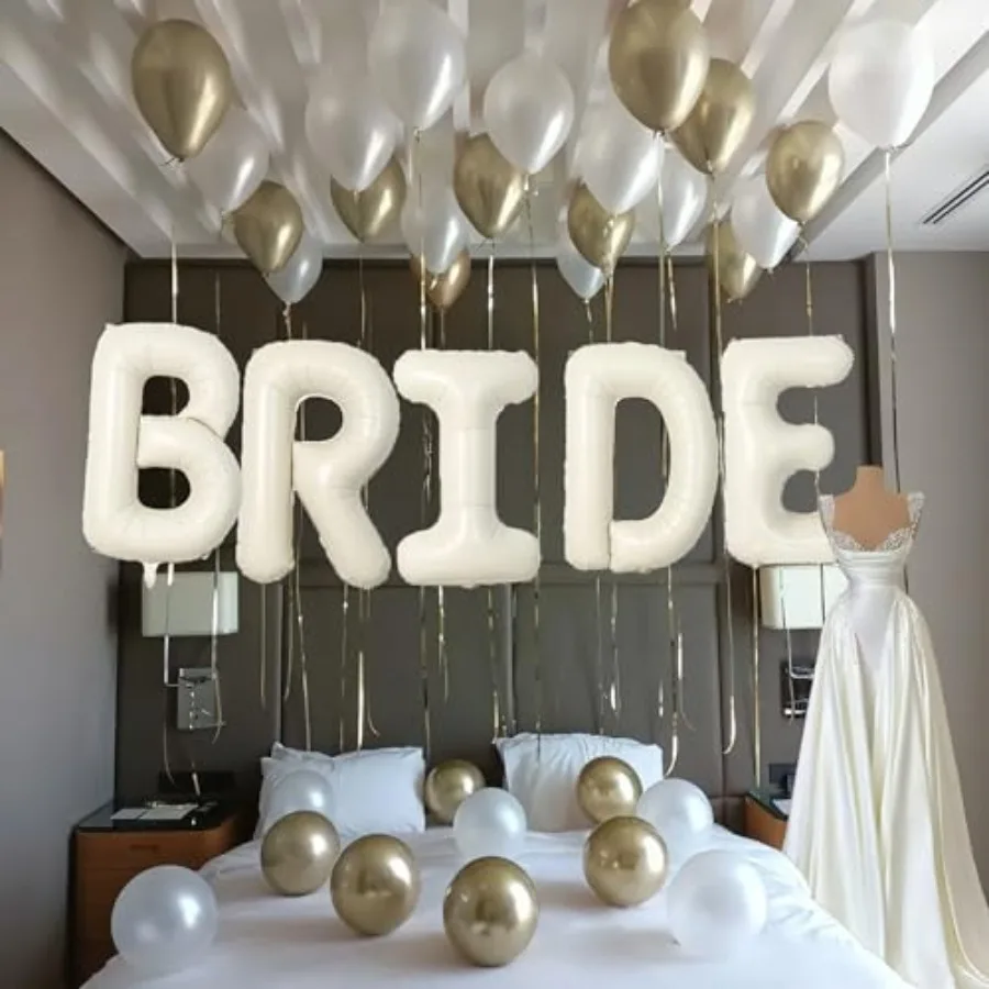 40 بوصة بالونات العروس لؤلؤة بيضاء الرمال الأبيض والشمبانيا الذهب بالونات مع كبير البيج كريم العروس بالون رسالة للبكال