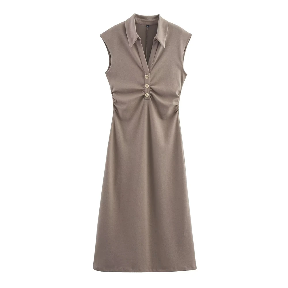 

Платье для девочек-подростков, новинка 2025, модное летнее облегающее платье миди с воротником-поло для женщин, повседневная шикарная одежда для девочек