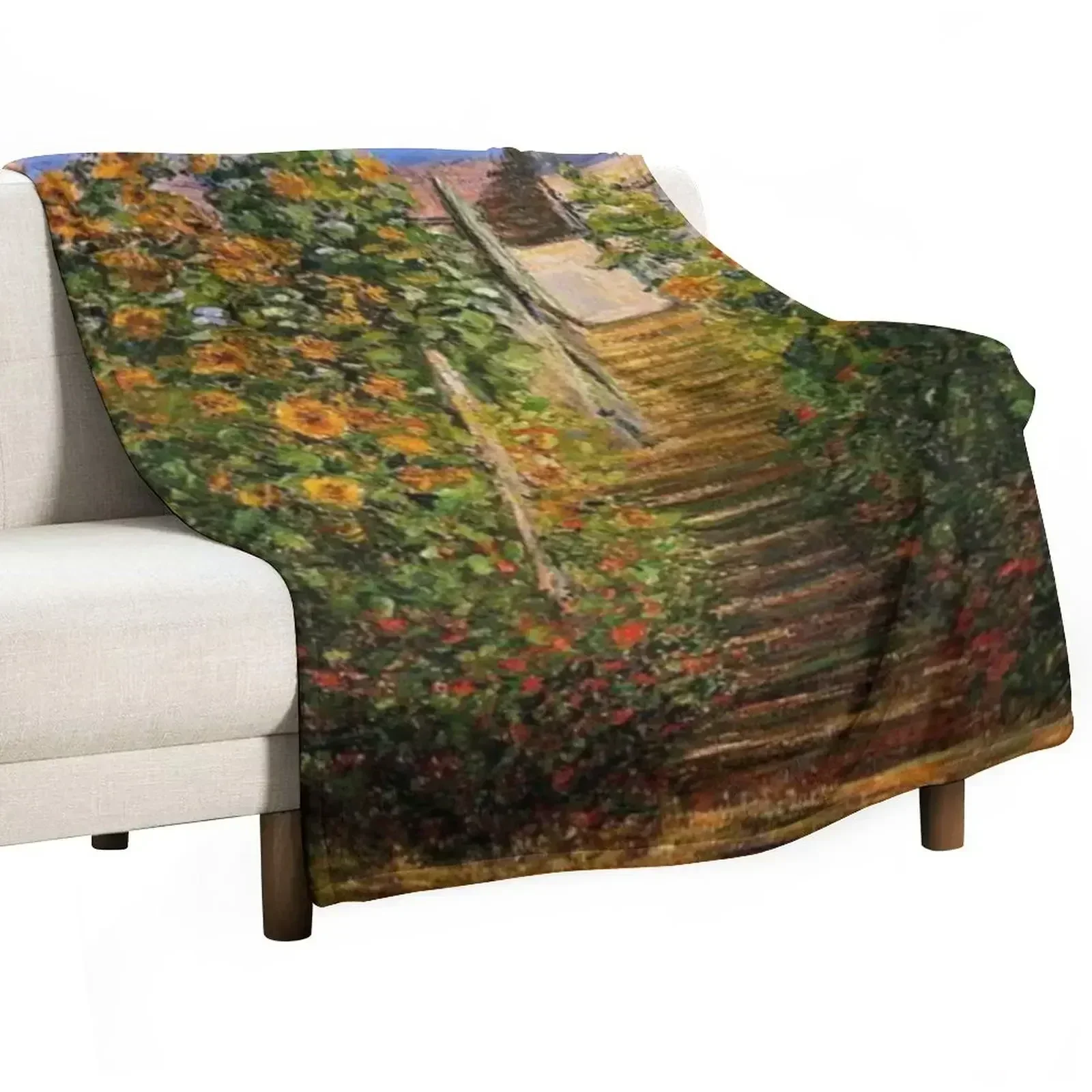 Claude Monet -The staircase, flowers Throw Blanket Decorative Sofa Luxury Thicken Blankets