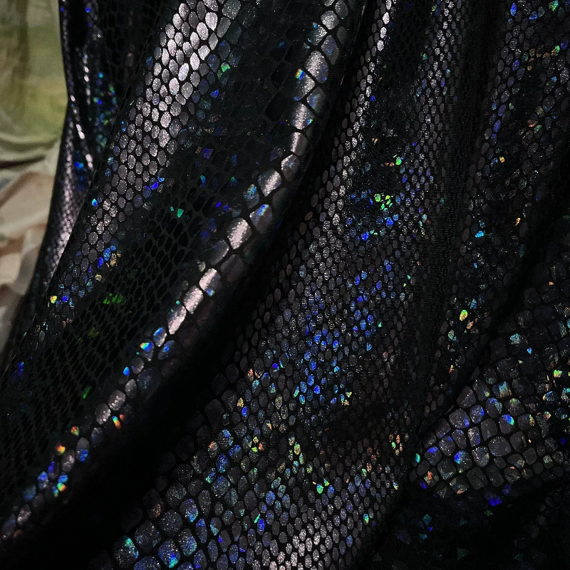 Iridescent Stretchy Snake Print Fabric Blue Purple Shimmer Lustrous Designer for Gown Evening Dress DIY Sewing Accessories