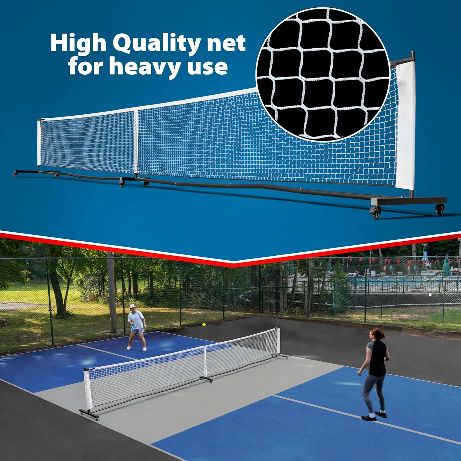 Rete da pickleball Deluxe per carichi pesanti con ruote 2.0