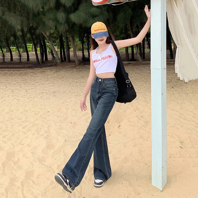 Vintage flared wide-leg jeans female 2024 new loose high waist thin drape straight drag trousers trousers lengthened