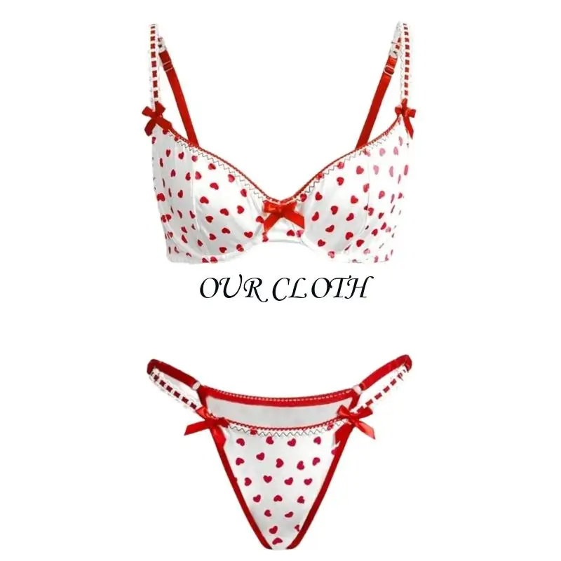 

Push Up Lingerie Set for Women Naughty,2Pieces Heart Bra Panty Sets Christmas Valentines Day Lingerie Biniki Set Y1AC