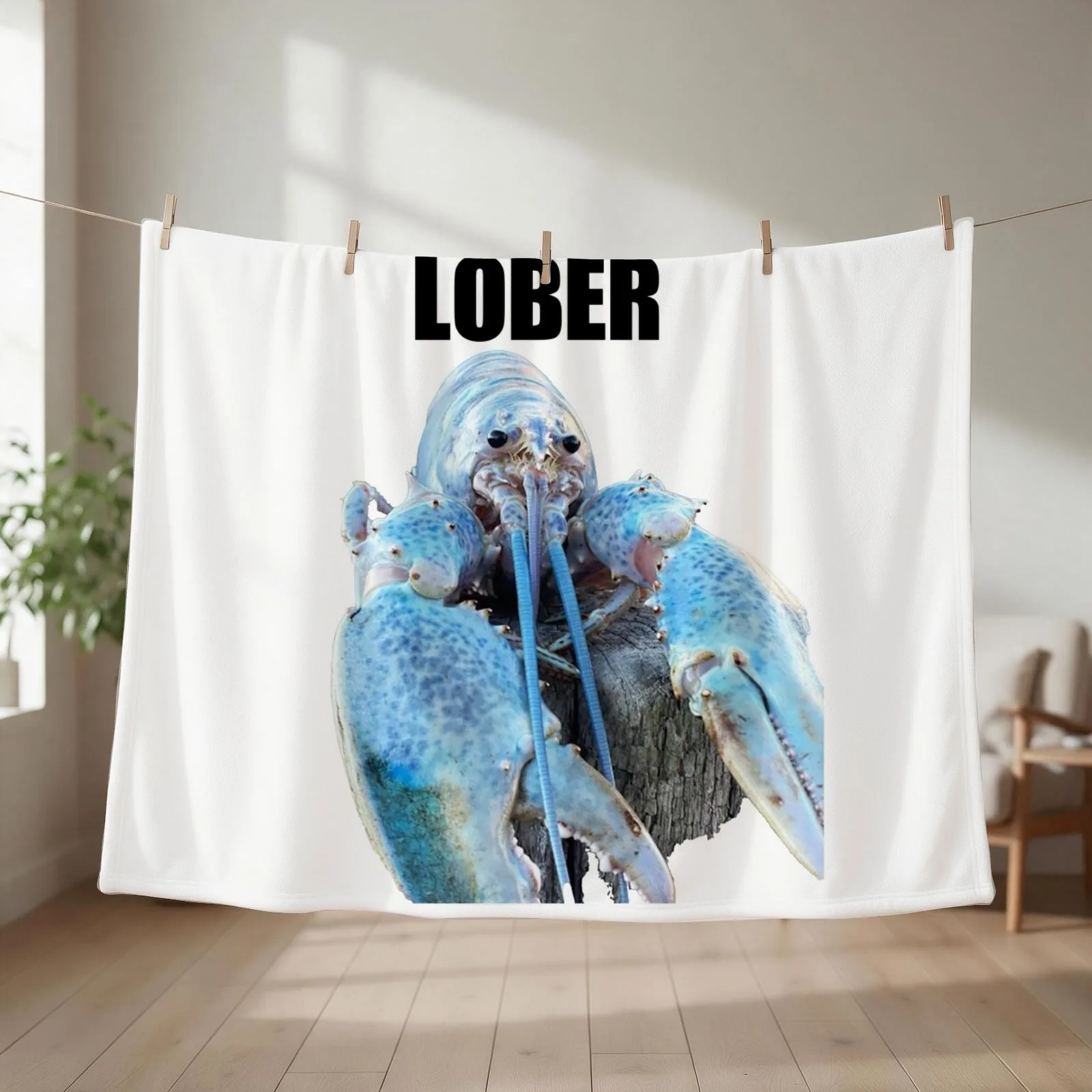 Lober (Blue lobster meme) Throw Blanket couch cozy soft plush fuzzy picnic outdoor blanket
