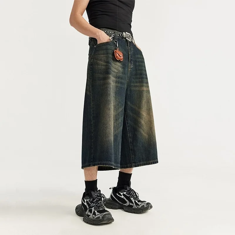 

Vintage Y2k Baggy Denim Shorts Wide Leg Pants For Women&Men Fashion High Waisted Wash Knee Length Jeans Shorts Oversize Pants