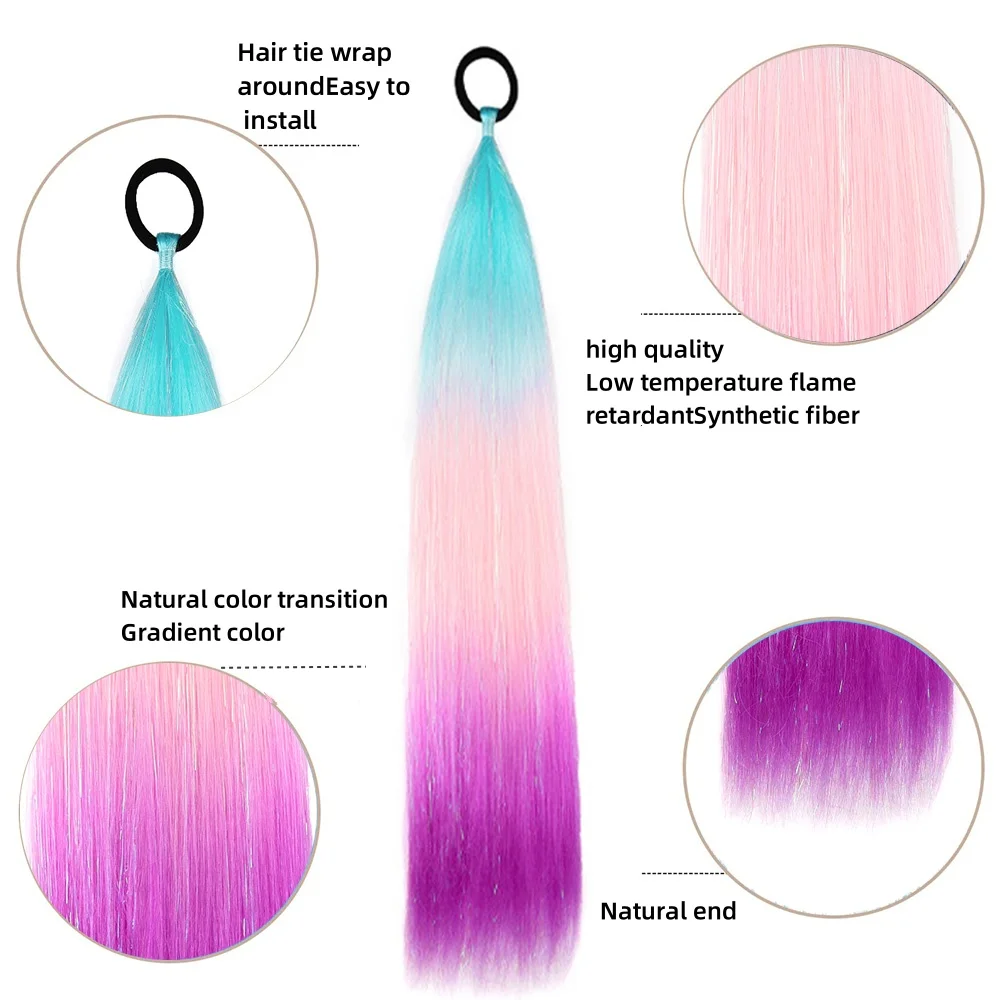 24 Inches Synthetic Straight Wrap Around Hair Extensions Box DIY Ponytail With Hair Tinsel Braids Hair Extensions Braids Ponytai