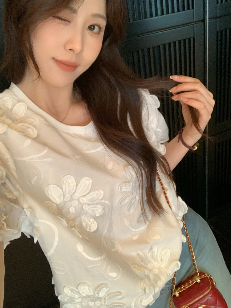 

NAZ Summer Large Size Silk Cotton Embroidered irt Women's Casual Loose Fit ort Sve Breathable Comfortable Quali Top