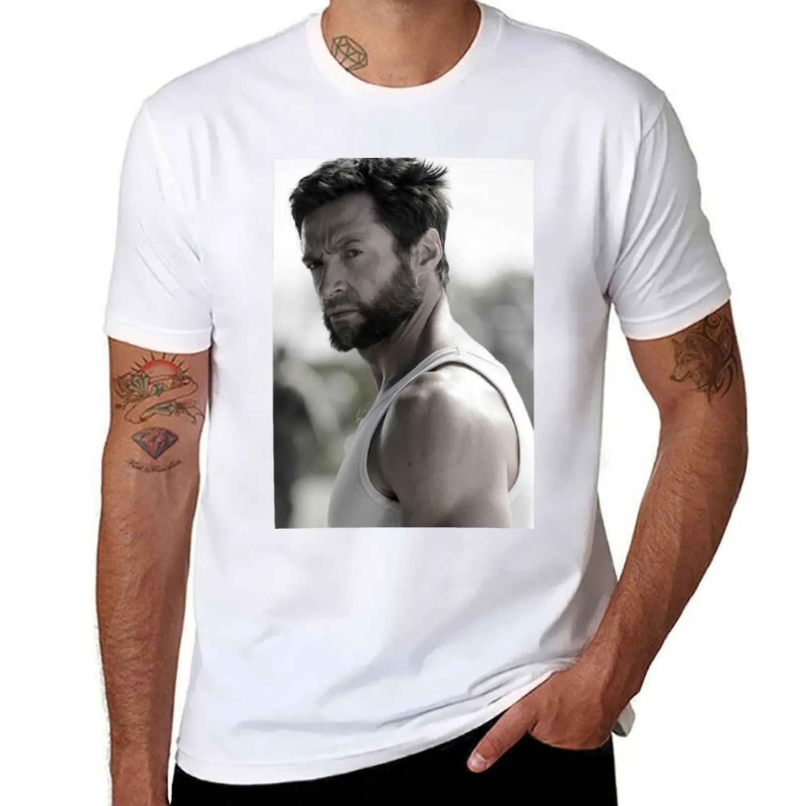 

Футболка «Hugh Jackman», футболка с аниме, хлопковые футболки с принтами, мужская футболка из 100%