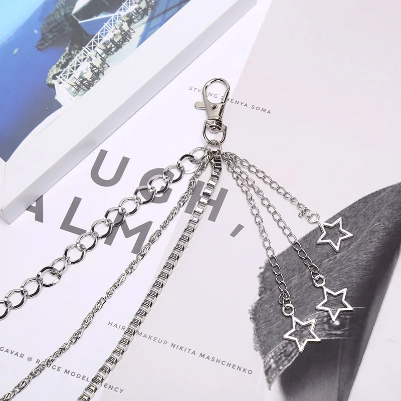 القوطية الشرير 3-Layer السراويل المعدنية سلسلة النساء الهيب هوب جان مفتاح المحفظة ستار التبعي