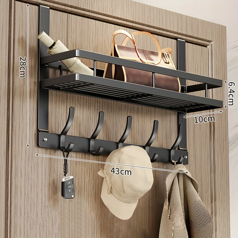 

5 Hooks Sleek Over the Door Hanging Organizer with Storage Rack No-Drill Metal Door Hook for Bedroom Space-Saving Organizer