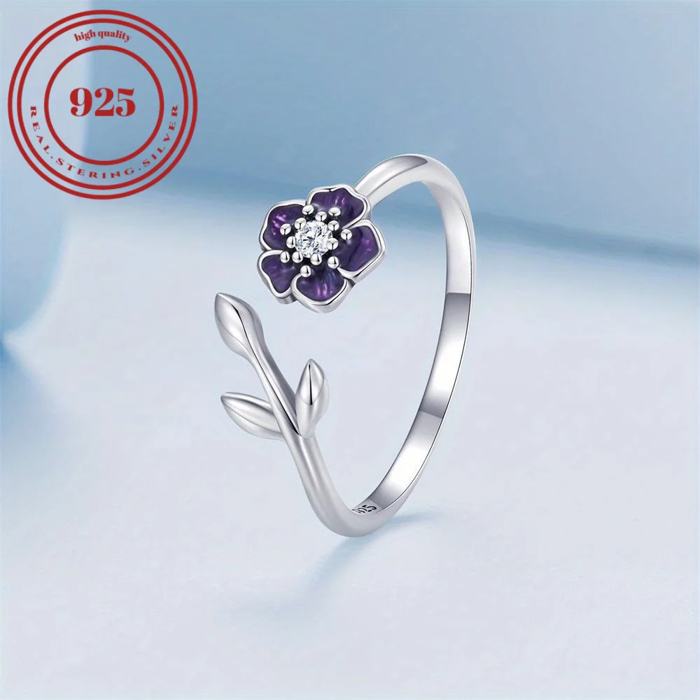 925 Sterling Silver Wrap Ring Retro Flower Design Paved Shining Zirconia Match Daily Outfits Party Accessory Adjustable Ring