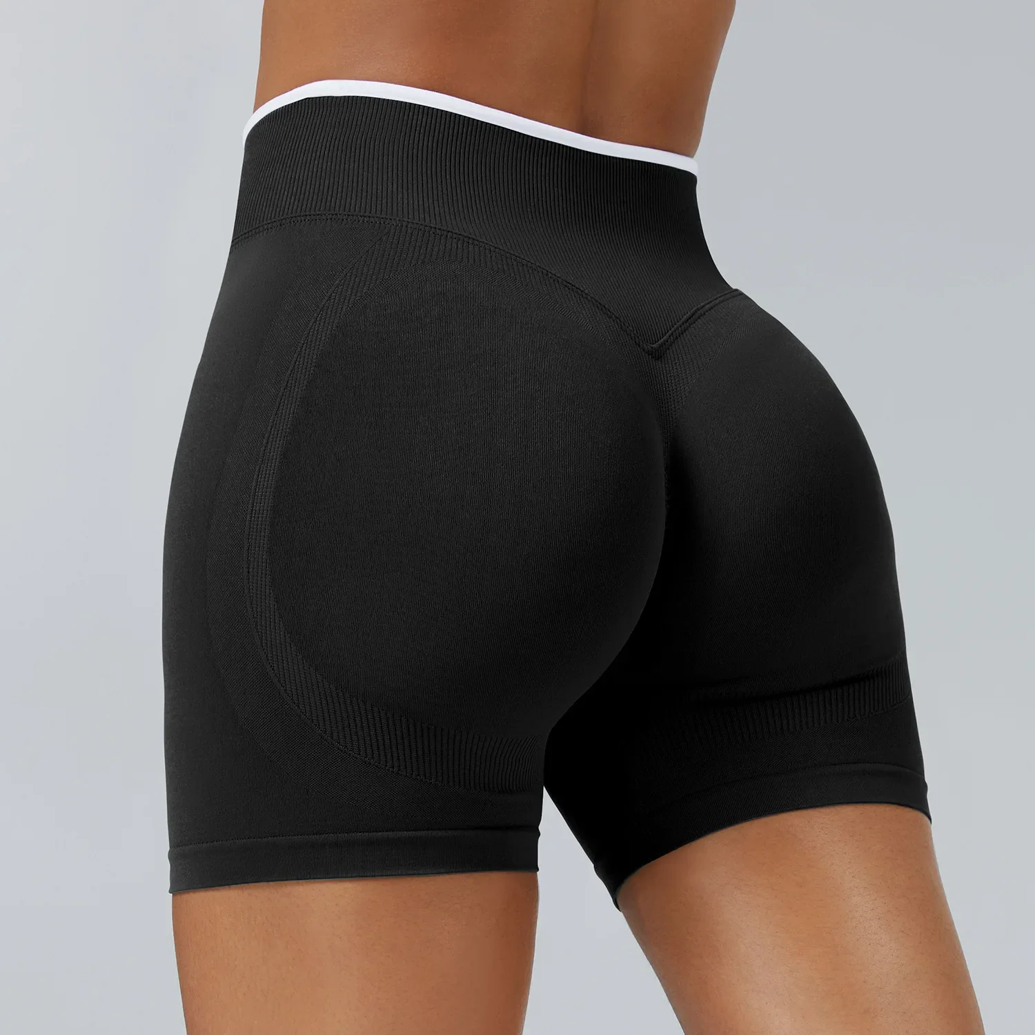 Color Block Sports Yoga Shorts Gym Seamless High Waisted Sports Tights Running Fitness Pants Breathable Quick-drying Sportswear