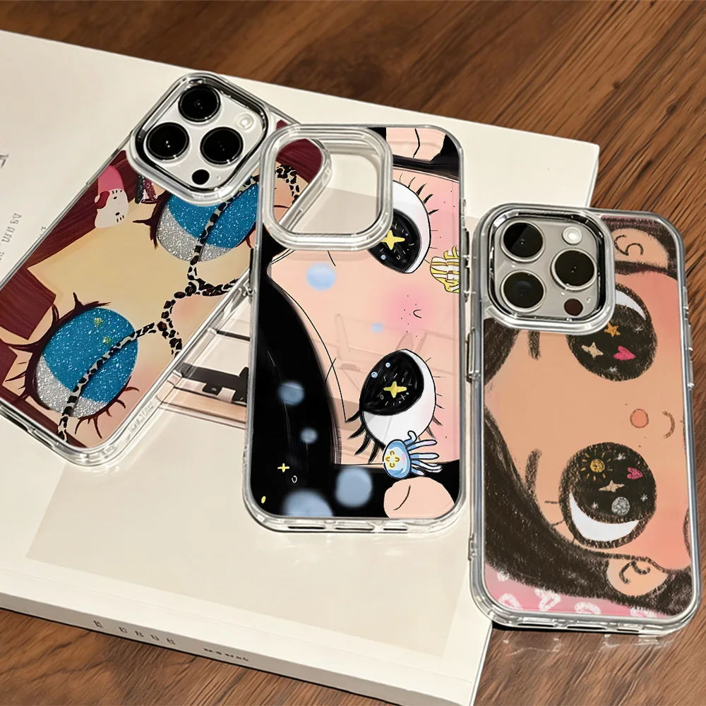 Schwarze Handyhülle mit großen Augen, süßes Mädchen, niedlich, für iPhone 17 16e 16 15 14 13 12 11 Mini Pro Max X XR XSMAX 8 7 Air Plus, weiche Schutzhülle
